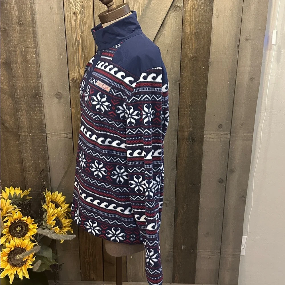 Vineyard Vines Fleece Quarter Snap Pullover Fair Isle Pattern Size M